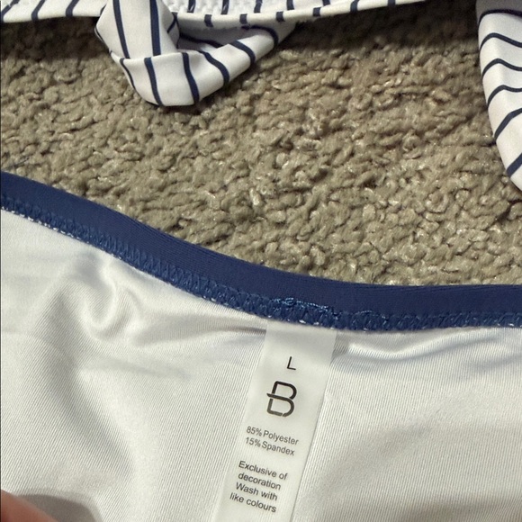 Striped White & Navy Two-Piece Women's Bikini Set - Picture 3 of 4